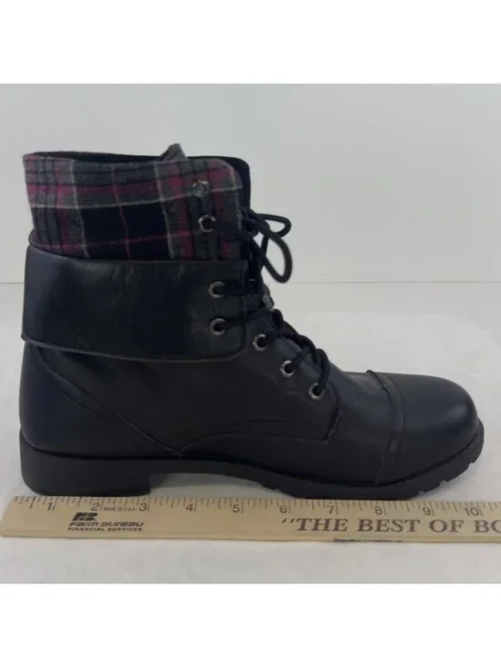 ETC Rue21 Combat Boots Womens Size Large 8/9 Plaid Trim Black Faux Leather - Picture 12 of 12